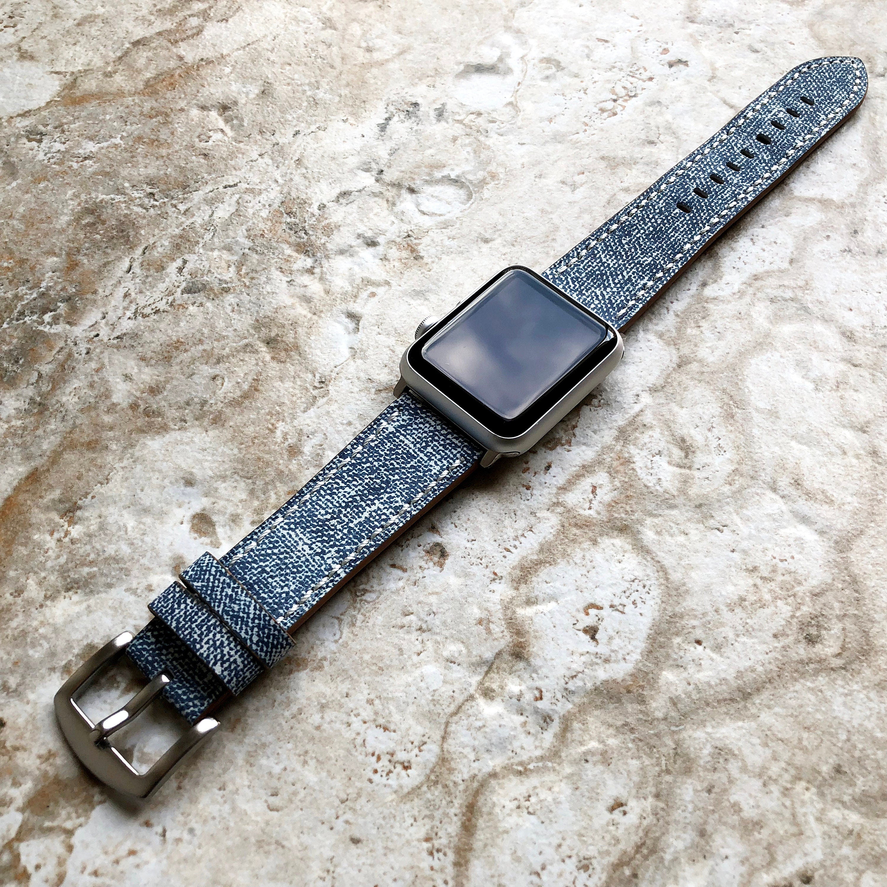 Apple AP-JLB2 Highly Resistance for iWatch Ultra 2 49mm and 9 8 Series 41mm 45mm Case Coated Soft Leather Print Jeans Bracelet Band Straps